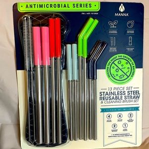 Metal reusable straw set